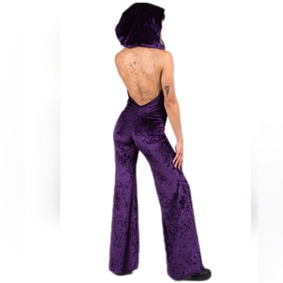 Warrior Within Velvet Mystique Hooded Jumpsuit purple Sz XS NEW catsuit flared - Picture 4 of 12